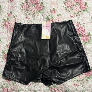 Women's Black Faux Leather Shorts